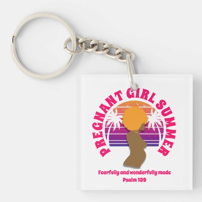 PREGNANT GIRL SUMMER Custom Christian Mom To Be Keychain (Front)