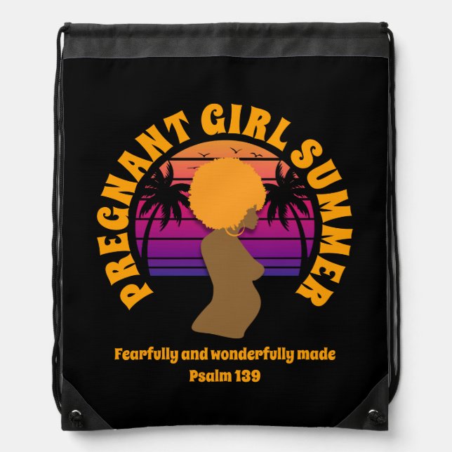 PREGNANT GIRL SUMMER Custom Christian Text Drawstring Bag (Front)
