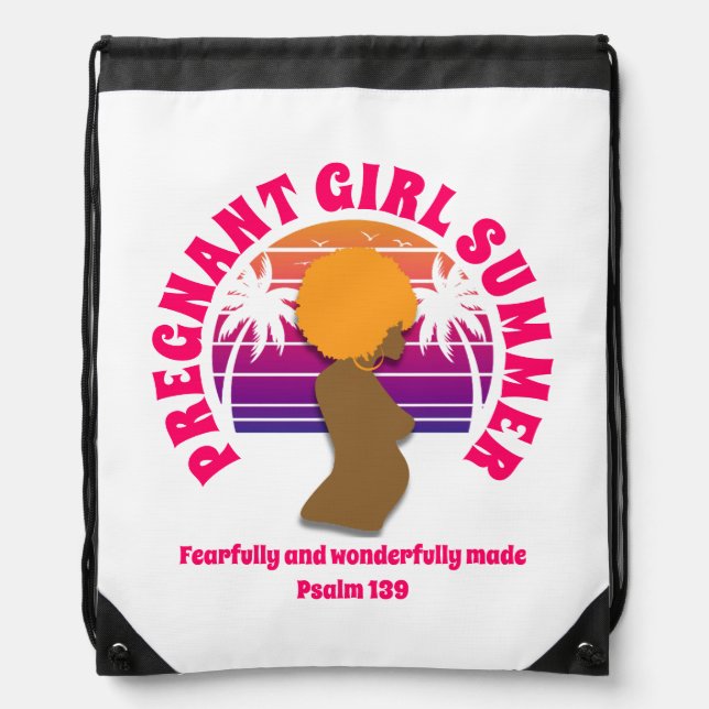 PREGNANT GIRL SUMMER Custom Christian Text Drawstring Bag (Front)