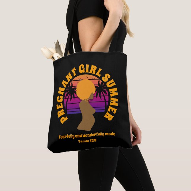 PREGNANT GIRL SUMMER Custom Christian Text Tote Bag (Close Up)