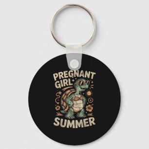 Pregnant girl summer turtle funny beach vacation keychain