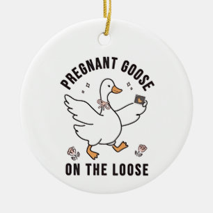 Pregnant Goose on the Loose Pregnancy Goose Bird Ceramic Ornament