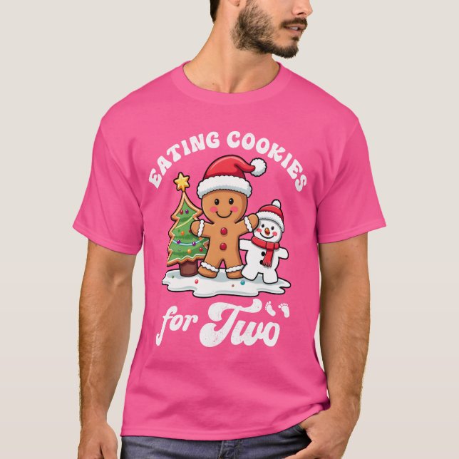Pregnant Holiday Pregnancy Eating Cookies forwo fu T-Shirt (Front)