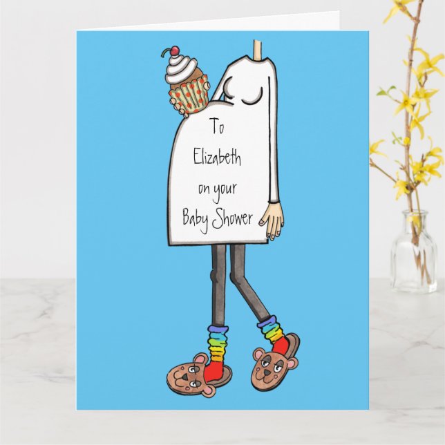 Pregnant Lady Light Skin Tone Baby Shower Card (Yellow Flower)