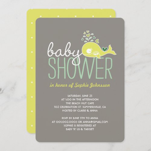 Pregnant Lime Whale Twins Boy  Girl Baby Shower Invitation