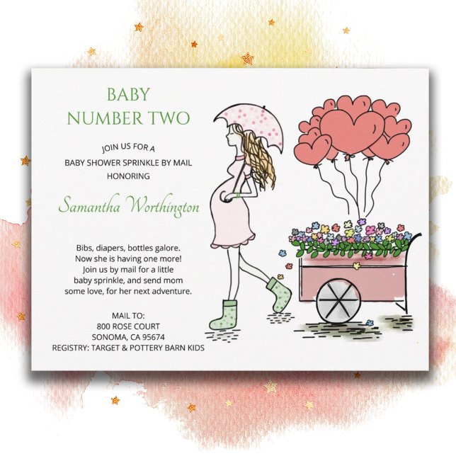 Pregnant Mom 2nd Baby Sprinkle Shower By Mail Invitation Postcard (Creator Uploaded)