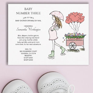 Pregnant Mom 3rd Baby Sprinkle Shower Invitation Postcard