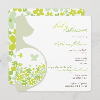 Pregnant Mom And Green Daisies Neutral Baby Shower Invitation by fatfatin_box at Zazzle