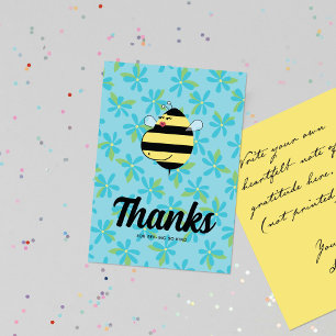 Pregnant Mom Bee Teal Floral Thank You Card