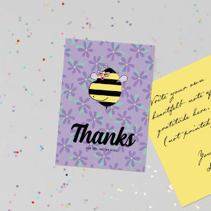 Pregnant Mom Bee with Glasses Purple Floral Thank You Card