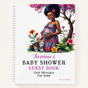 Pregnant Mom Cat Purple Baby Shower Guest Book