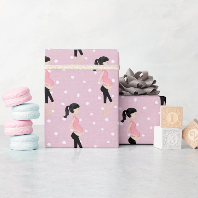Pregnant Mom On Polka Dots Wrapping Paper (Baby Shower)