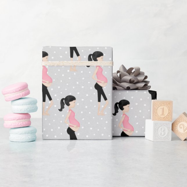 Pregnant Mom On Polka Dots  Wrapping Paper (Baby Shower)