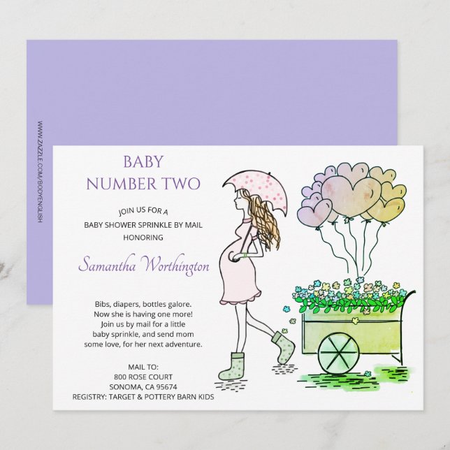 Pregnant Mom Purple Baby Shower Sprinkle By Mail (Front/Back)