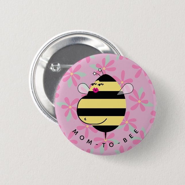 Pregnant Mom-to-Bee Pink Floral  Button (Front & Back)