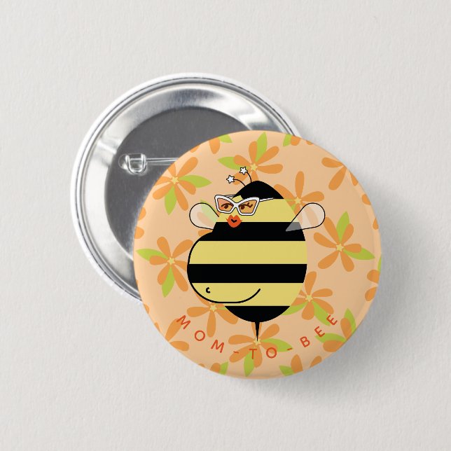 Pregnant Mom-to-Bee with Glasses Orange Floral  Button (Front & Back)