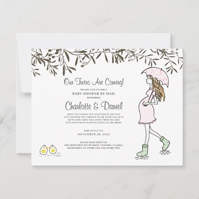 Pregnant Mom Under Umbrella Baby Shower Invitation (Front)