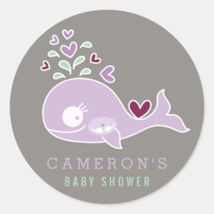 Pregnant Mom Whale Twin Girls Baby Shower Sticker