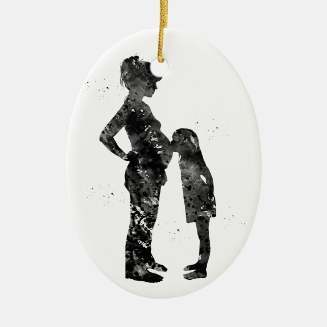 Pregnant mom with daughter ceramic ornament (Front)