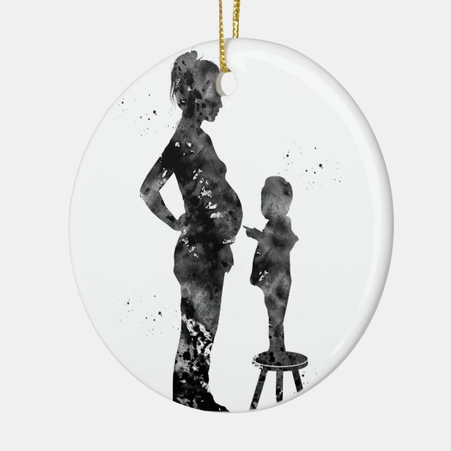 Pregnant mom with son ceramic ornament (Left)