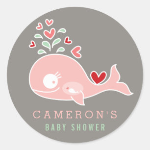 Pregnant Mommy Pink Whale Girl Baby Shower Sticker