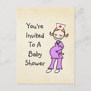 Pregnant Nurse Baby Shower, beige Invitation Postcard