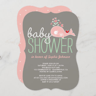 Pregnant Pink Mommy Whale Cute Girl Baby Shower Invitation