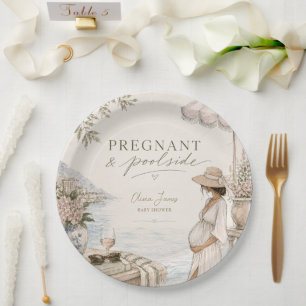 Pregnant & poolside baby shower paper plates