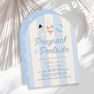 Pregnant & Poolside BLue Stripes Girl Baby Shower Invitation