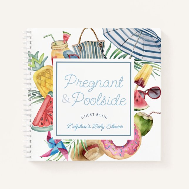 Pregnant & Poolside Boy Baby Shower Guest Book (Front)