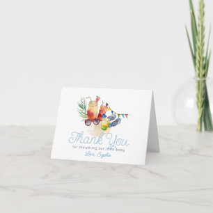 Pregnant & Poolside Boy Baby Shower Letterpress Thank You Card