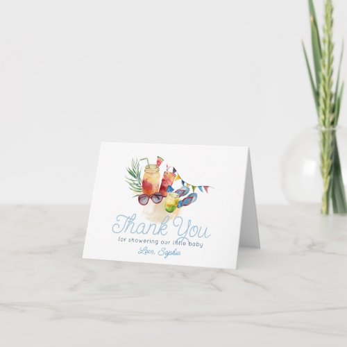 Pregnant & Poolside Boy Baby Shower Thank You Card