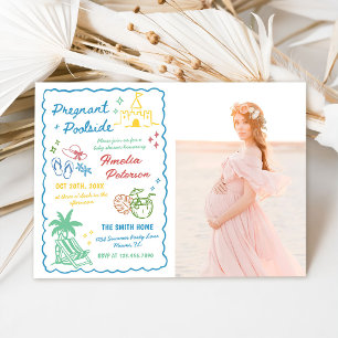 Pregnant & Poolside Pool Summer Baby Shower Photo Invitation
