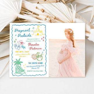 Pregnant & Poolside Pool Summer Baby Shower Photo Invitation