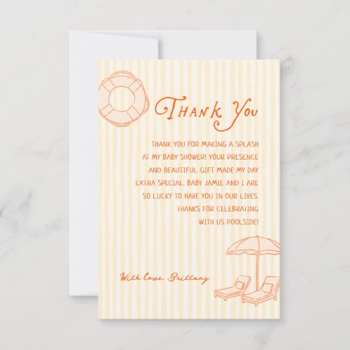 Pregnant & Poolside Summer Baby Shower Thank You Card