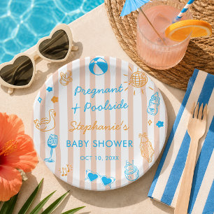 Pregnant & Poolside Summer Pool Party Baby Shower Paper Plates