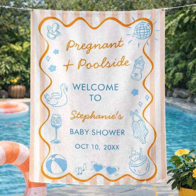 Pregnant & Poolside Summer Pool Party Baby Shower Tapestry (Creator Uploaded)