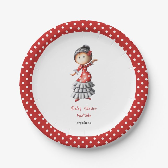 Pregnant Sevillana Baby Shower in Spanish Paper Plates (Front)