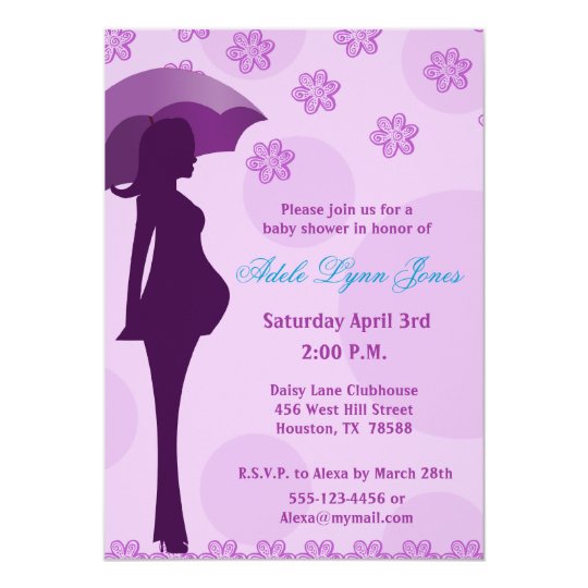 Pregnant Silhouette Purple Baby Shower Invitation Zazzle