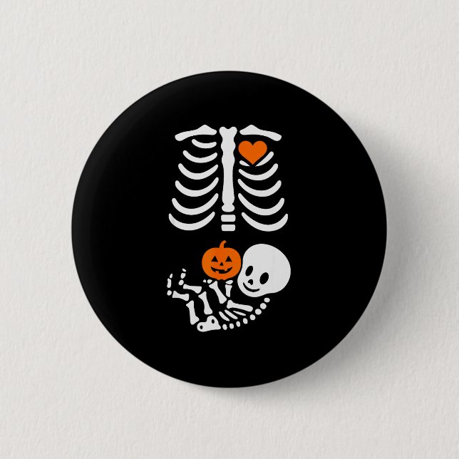 Pregnant Skeleton Baby Bump Funny Halloween Tee  Button (Front)