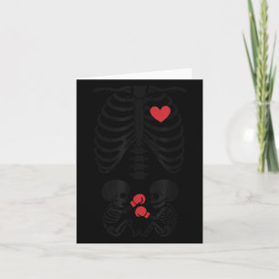 Pregnant Skeleton Twin Halloween Skeleton Boxing T Card