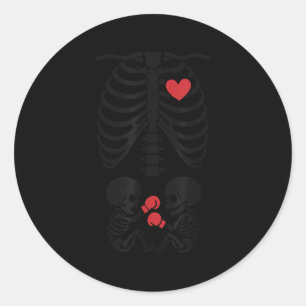 Pregnant Skeleton Twin Halloween Skeleton Boxing T Classic Round Sticker