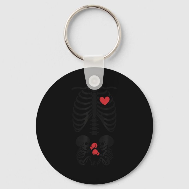 Pregnant Skeleton Twin Halloween Skeleton Boxing T Keychain (Front)