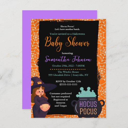 Pregnant Witch Halloween Baby Shower Costume Party Invitation Postcard
