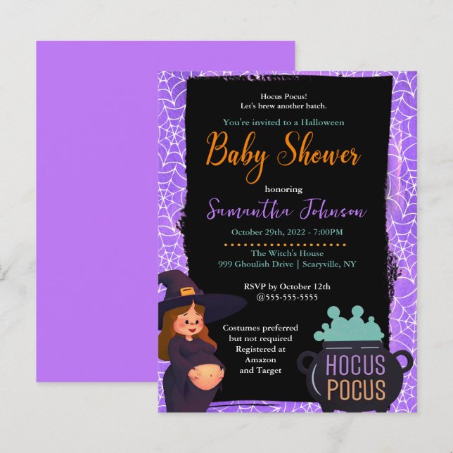 Pregnant Witch Halloween Baby Shower Costume Party Invitation Postcard (Front/Back)