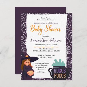 Pregnant Witch Halloween Baby Shower Costume Party Invitation Postcard