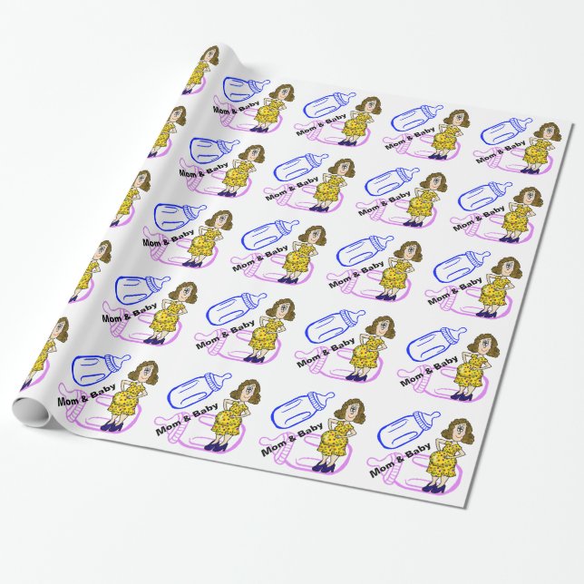Pregnant Woman & Baby Bottles Wrapping Paper (Unrolled)