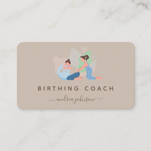 Pregnant Woman Birthing Coach Illustration Earthy Business Card