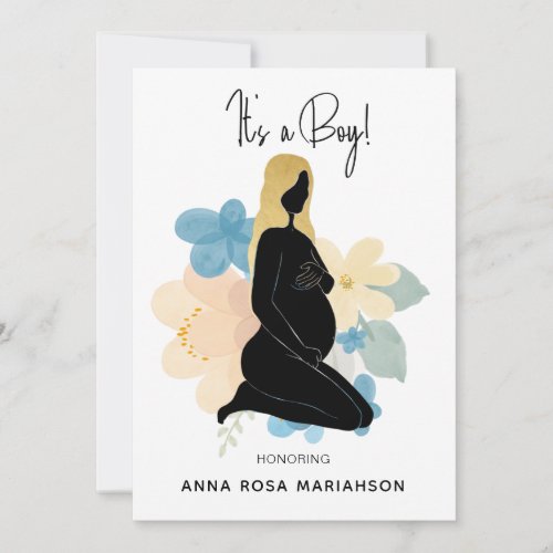 *~*  Pregnant Woman Black Gold Baby Shower Boy Invitation
