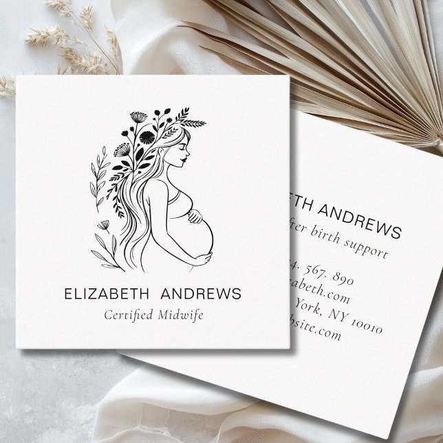 Pregnant Woman Illustration | Doula Midwife Square Business Card (Pregnant Woman Illustration | Doula Midwife Square Business Card)